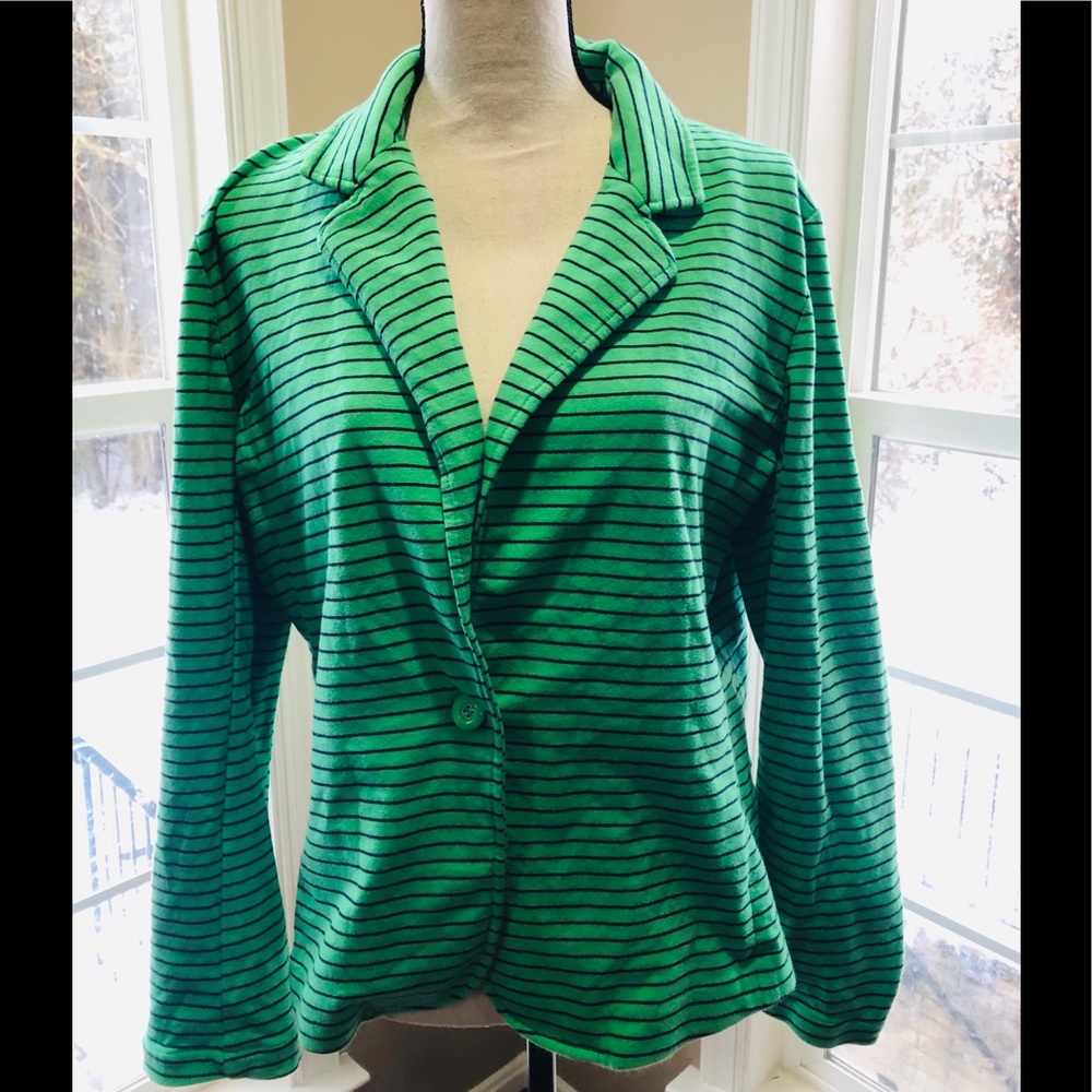 New York & Company Green Blazer with Navy Stripes